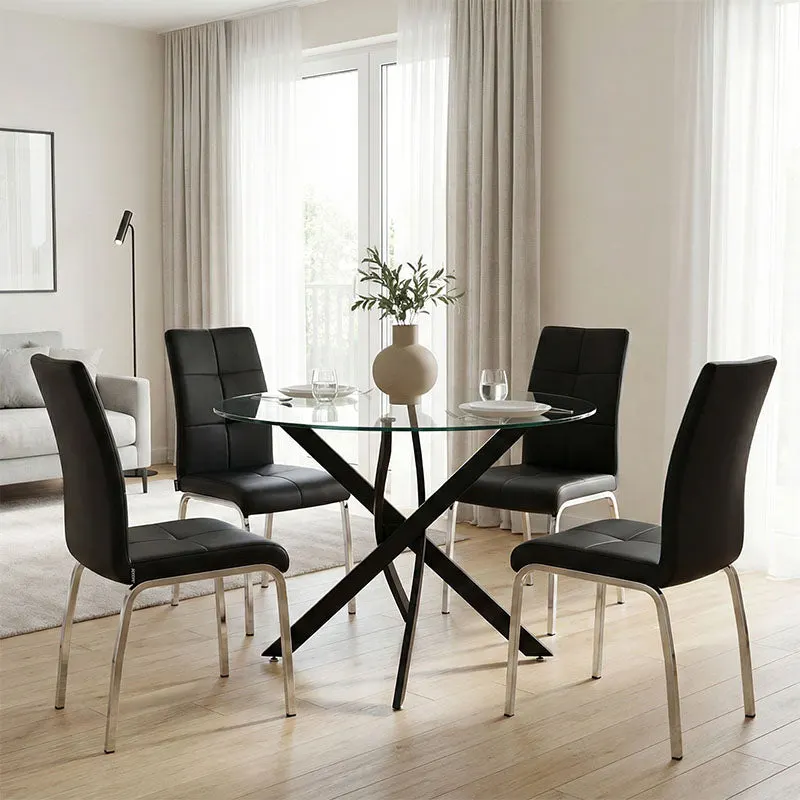 Set Mobilier pentru sufragerie cu Mese din Sticlă Antoro, Sticlă/Metal, Masă, Negru, D100x75 cm - Multicolor
