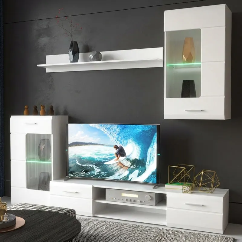 Set mobilier living modern Saleto, lemn, Alb, 230x39x202 cm - Alb