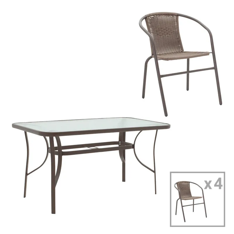 Set masă cu 4 scaune Ensure-Obbi, metal, maro, 140x80x70 cm - Maro
