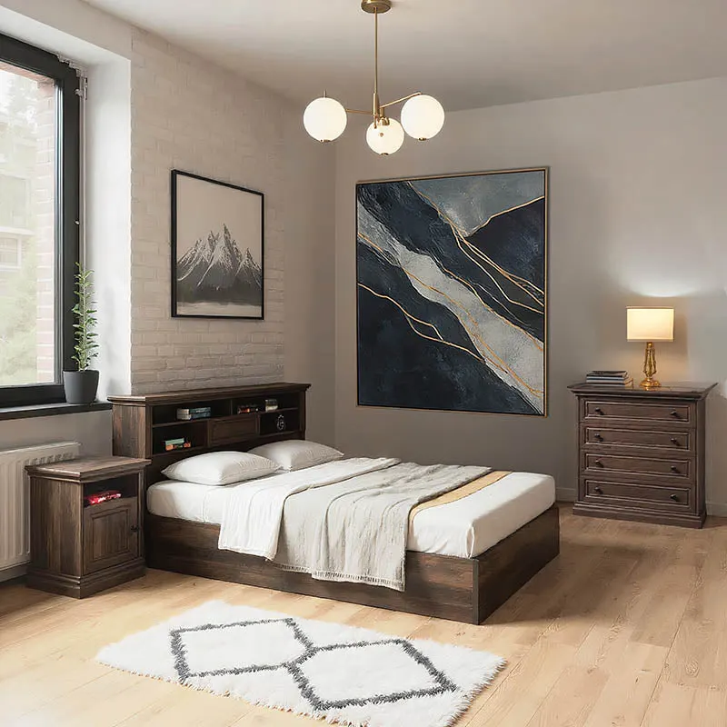 Set dormitor cu 3 piese Mozart, Lemn, Nuc, 160x200 cm - Nuc