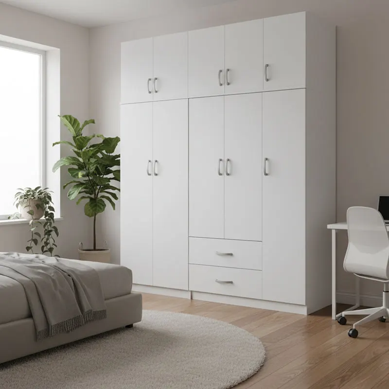 Dulap Athos I cu 5 usi si loft, 170x42x240 cm - Alb