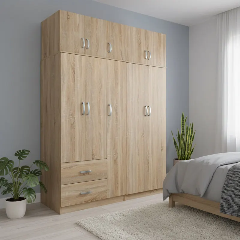 Dulap Athos I cu 5 usi si loft, 170x42x240 cm - Stejar