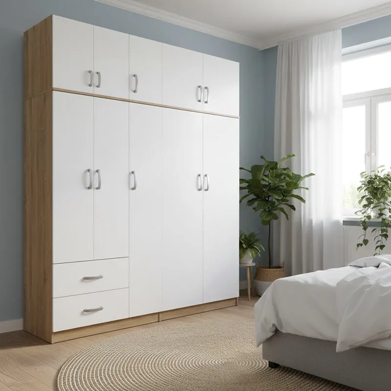 Dulap Athos I cu 5 usi si loft, 170x42x240 cm - Sonoma-Alb