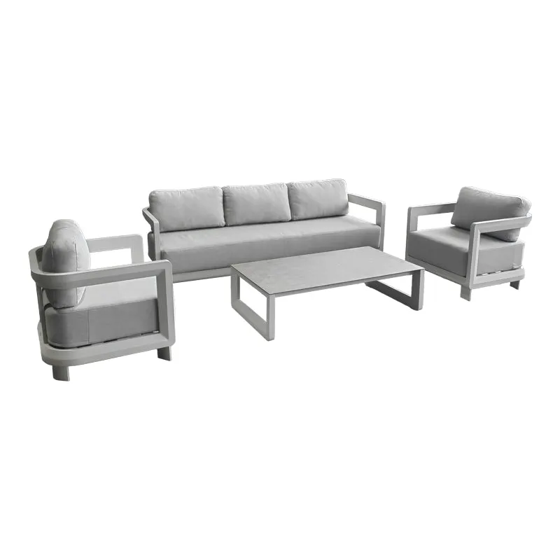 Set mobilier de exterior Jenora, aluminiu și țesătură, bej cu accente, gri deschis, 212x72x64 cm - Bej
