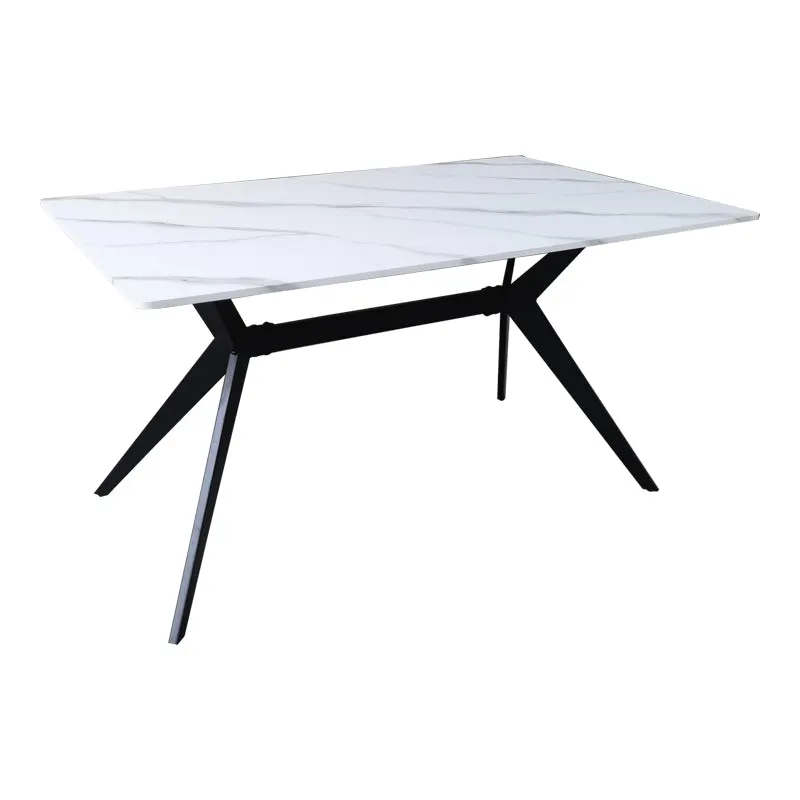 Masa cu aspect de marmura, Ezali, și metal, Alb/Negru, 140x80x75 cm - Alb