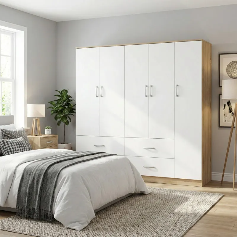 Dulap Athos cu 5 usi, 170x42x180 cm - Sonoma-Alb