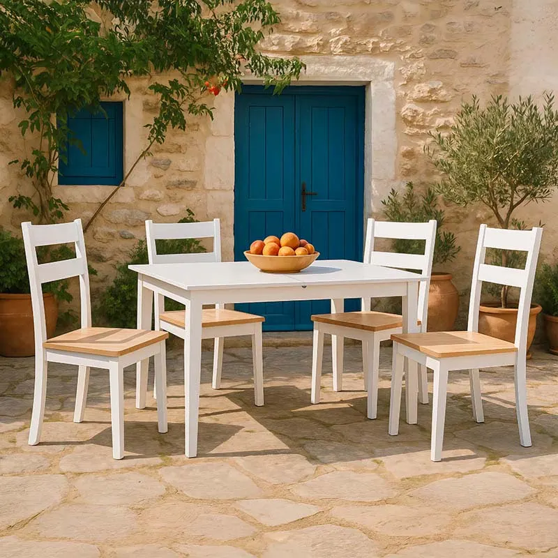 Set masa extensibila cu 5 piese Mabor-York, Lemn, Alb, 120-150x80x73 cm - Alb
