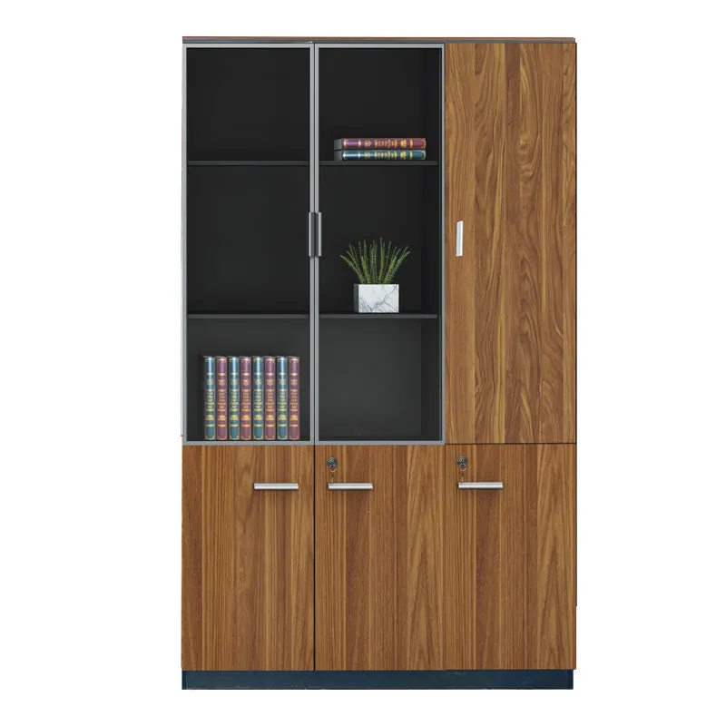 Dulap birou profesional cu functie organizare Oscar, Lemn, Nuc-Antracit, 120x40x200 cm - Nuc