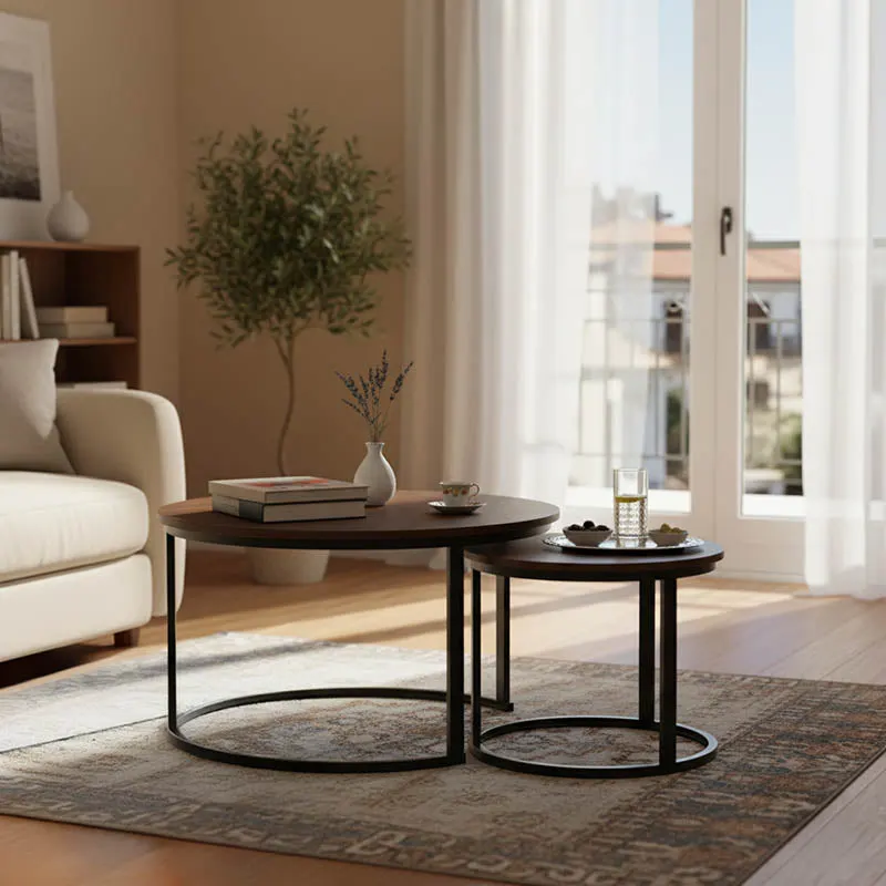 Mese de cafea Solme I, Set 2 piese, 80x80x45 cm - Nuc