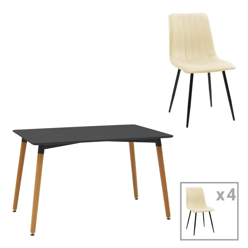 Set masa si scaune 5 piese Natali-Noor, Bej, 120x80x76 cm - Bej
