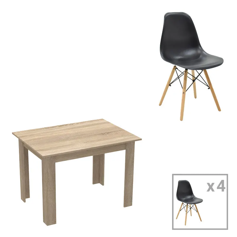 Set de sufragerie Manka-Julita, 5 piese, Sonoma-Negru, 110x80x77 cm - Natur