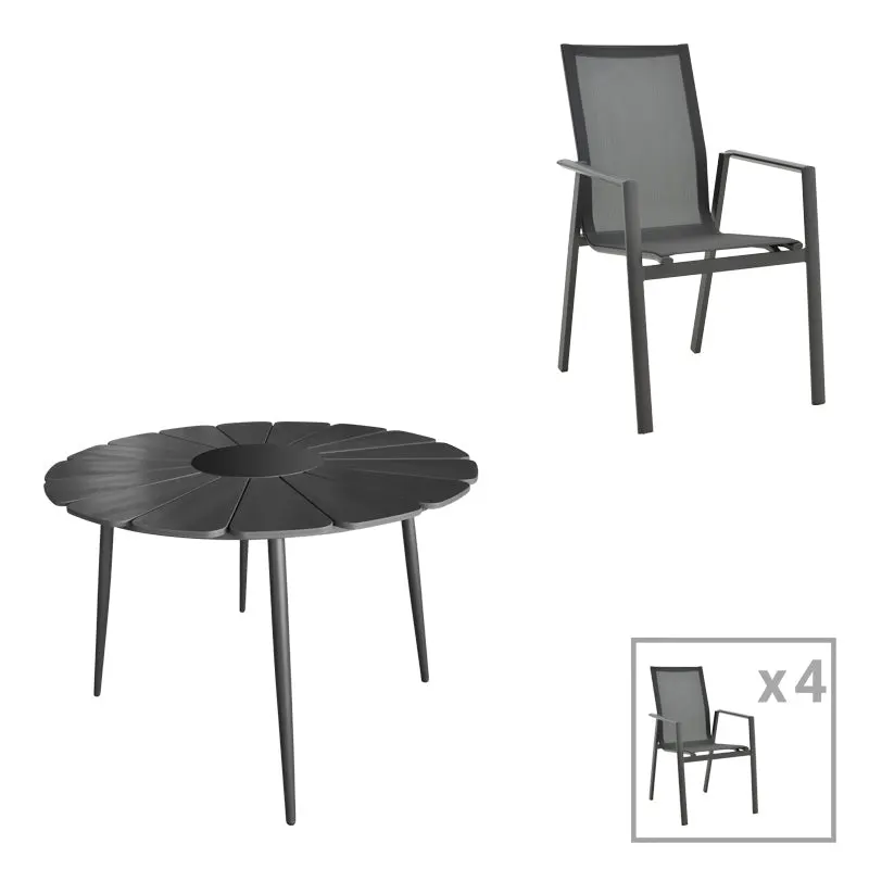 Set masa si scaune Pinap-Dashiell, 5 piese, D110x74 cm - Negru