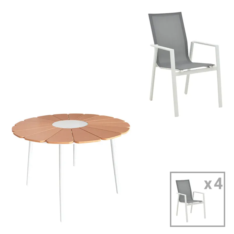 Set masa si scaune Pinap-Dashiell, 5 piese, D110x74 cm - Alb-Natural