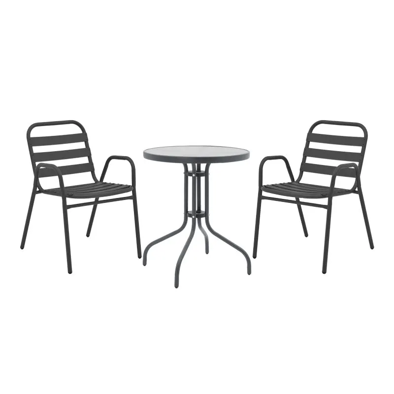 Masă de sufragerie Watson-Sussie set de 3 piese din metal sticlat, antracit, D60x70 cm - Antracit