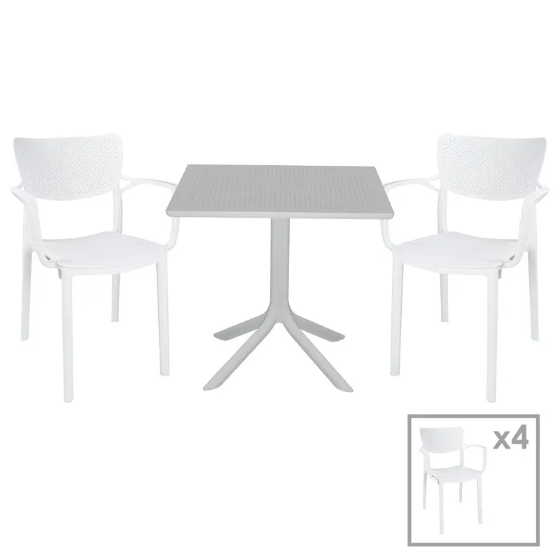 Set de gradina masa si scaune Groovy-Fontline set 5 piese, alb, 80x80x74 cm - Alb
