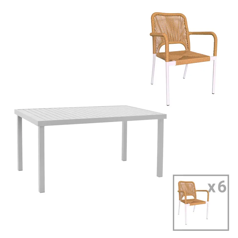 Set de 7 buc masa si scaune de gradina Kliton-Norture aluminiu, alb, 150x80x74 cm - Alb