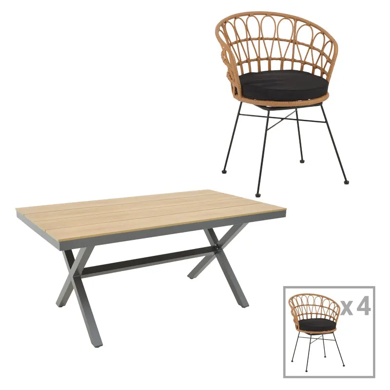 Set de Masa Thorio-Felicia 5 antracit aluminiu si placaj, Natural, 160x90x75 cm - Antracit