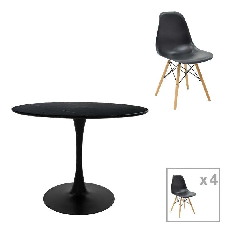 Set masa Julita-Balou I, 5 piese, negru-Natural, D120x75 cm - Negru