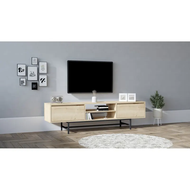 Comoda Tv Tauber, Stejar - Gri, 180x50x40 cm - Stejar