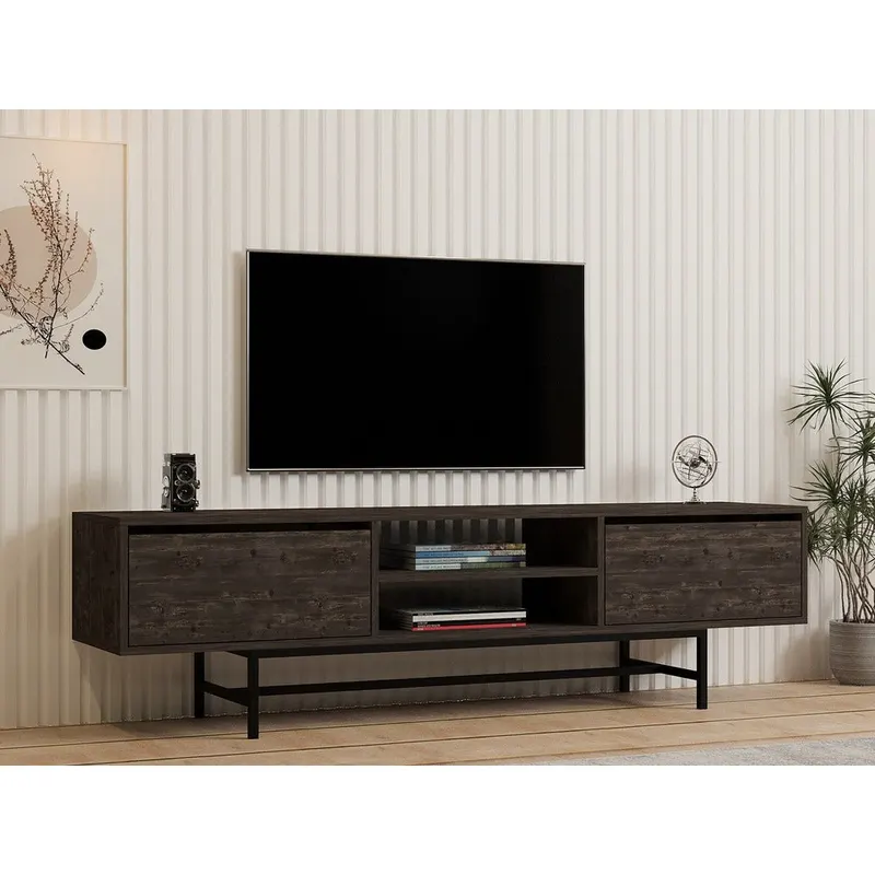 Comoda Tv Tauber, Stejar - Gri, 180x50x40 cm - Gri