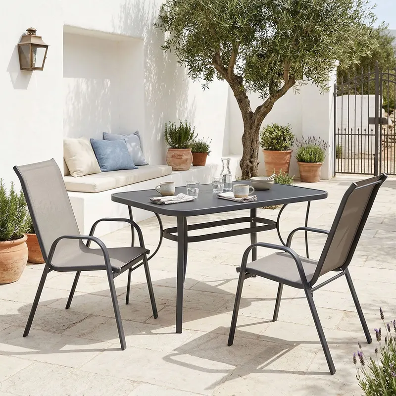Set de sufragerie exterior Ensure Calan, 3 piese, metal si sticla, Antracit, 120x70x70 cm - Antracit