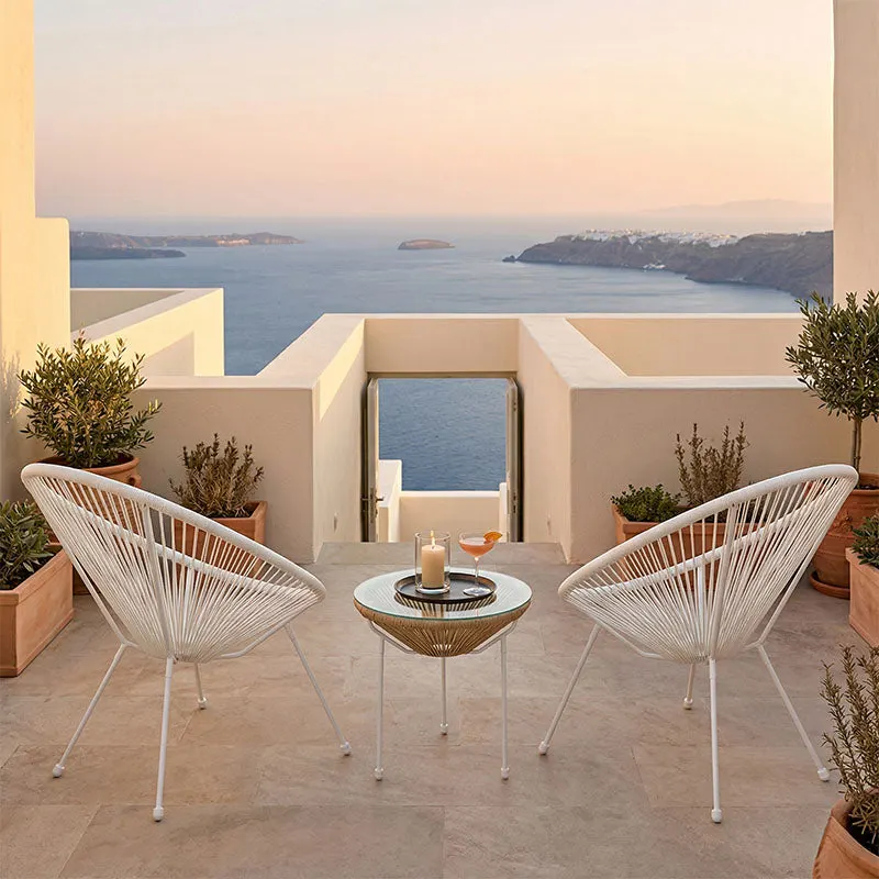 Set lounge exterior Acapulco, 3 piese, Alb-Natural, metal si ratan PE, 50x50x52 cm - Alb-Natural
