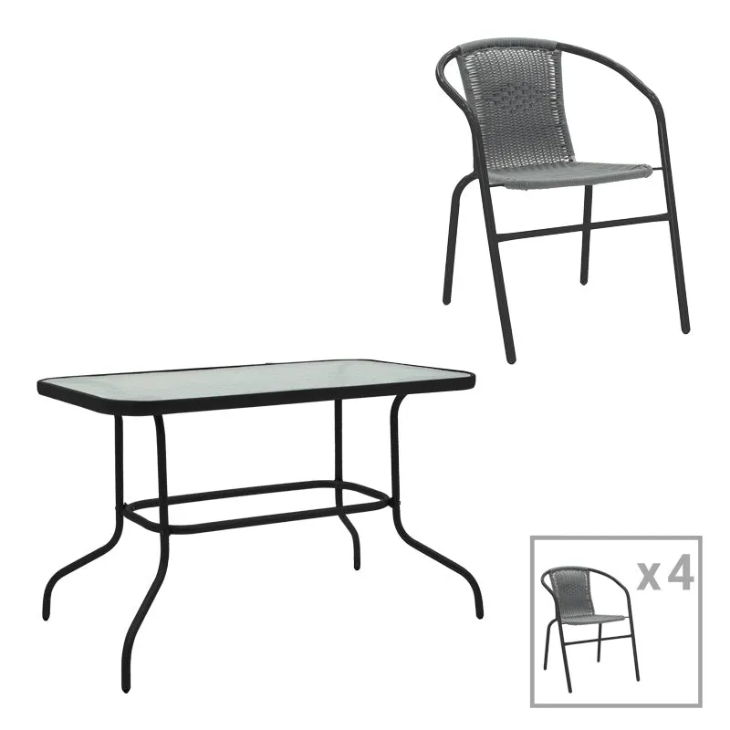 Set mobilier de sufragerie cu funcție extensibilă Valor-Obbi, Metal/Glas, Negru - Gri, 110x60x70 cm - Negru