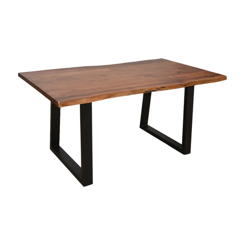 Masă de sufragerie Miles, Lemn Masiv de Acacia, Picioare Metalice, Negre, 160x90x76 cm - Nuc