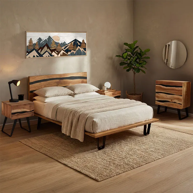 Set Dormitor cu Funcție Completa Imena, Lemn Masiv, Natur, 160x200 cm - Natur