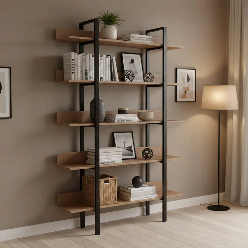 Bibliotecă cu rafturi Boderta, Lemn, Sonoma-Negru, 120x30x190 cm - Negru