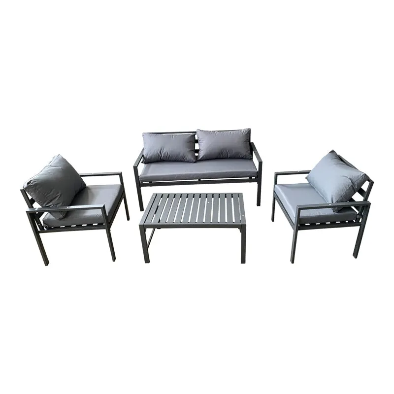 Set mobilier grădină Gardenly, aluminiu, cu perne gri, 4 piese, rezistent, 141x69x72 cm - Gri