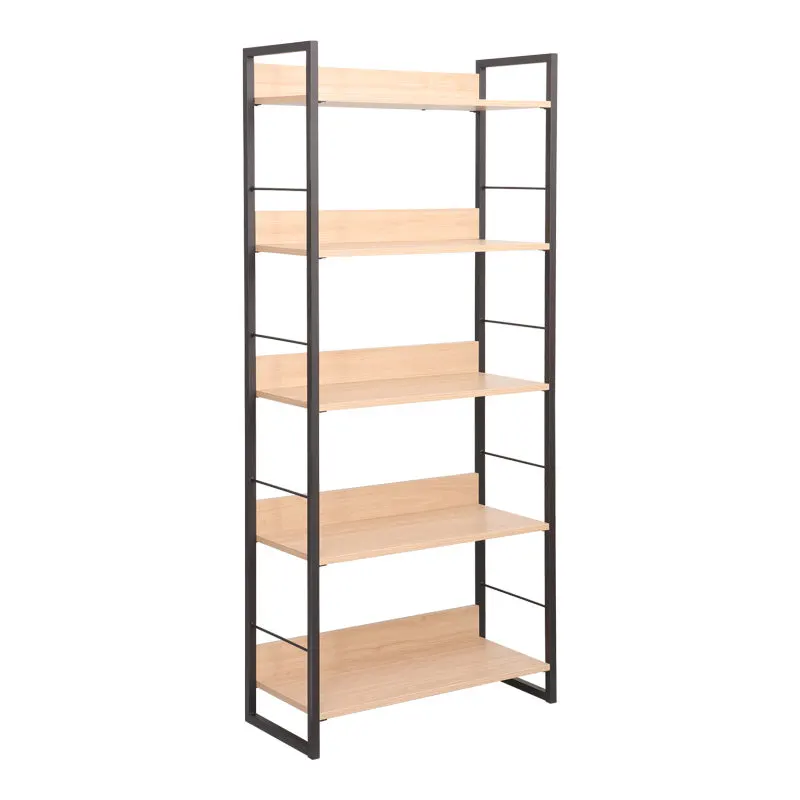 Biblioteca cu rafturi Dorfie, Lemn și metal, Natur, 70x30x159 cm - Natur