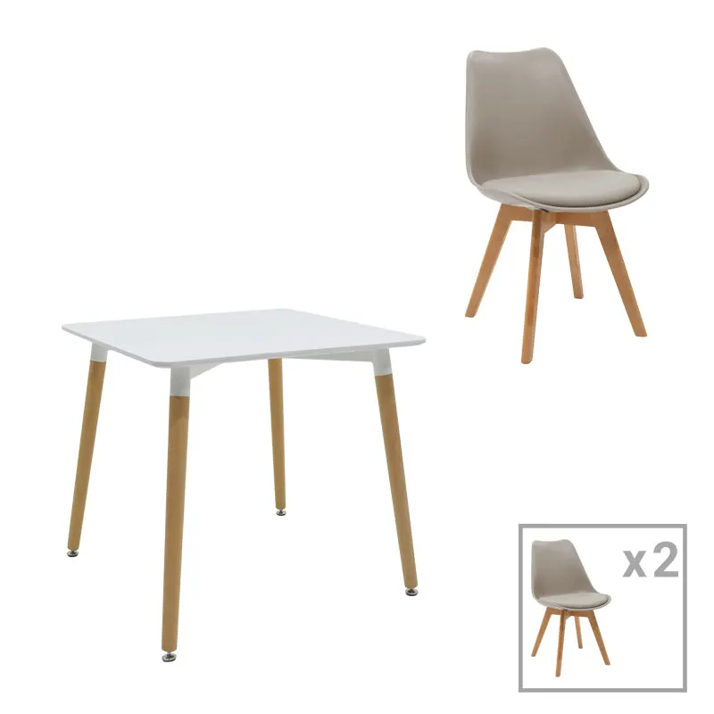 Set masa si scaune 3 buc Natali-Gaston, Alb, 80x80x76 cm - Alb