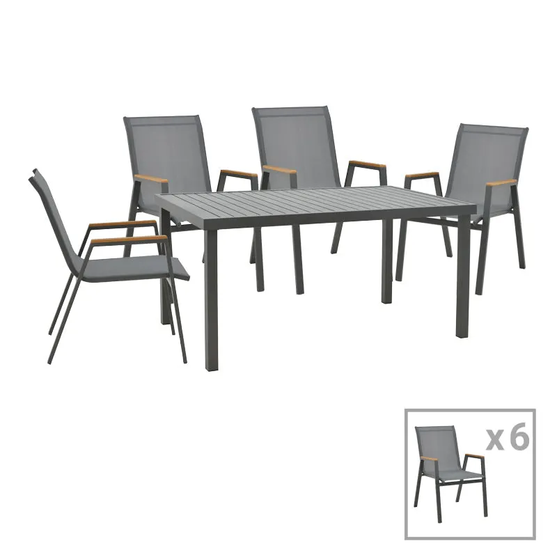 Set de Masa Azelie-Kliton 7 piese din tesatura antracit-aluminiu, antracit, 77x55x94 cm - Antracit