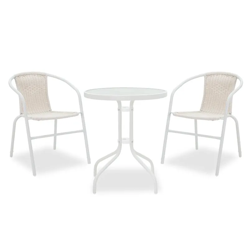 Set Masa si Scaune Gradina Watson-Obbi 3 Piese, Alb, 60x60x70 cm - Alb