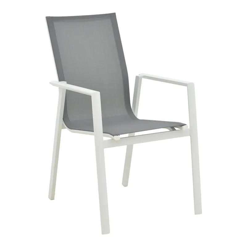 Scaun de gradina Dashiell metal negru textilena, Alb - Negru, 71x58x94 cm - Alb
