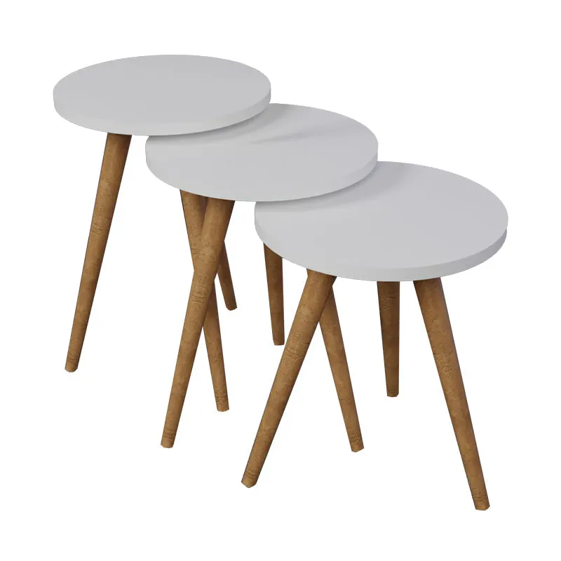 Mese laterale set Perjene de 3 bucati si lemn, Alb - Natural, 37x37 cm - Alb