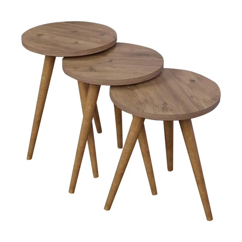 Mese laterale set Perjene de 3 bucati si lemn, Alb - Natural, 37x37 cm - Natural
