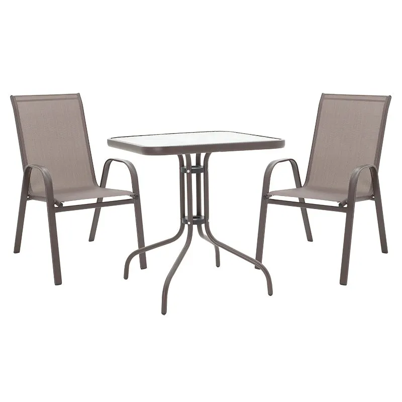 Set de cina 3 bucati Watson-Calan metal negru-tex Maron, maro, 70x70x70 cm - Maro