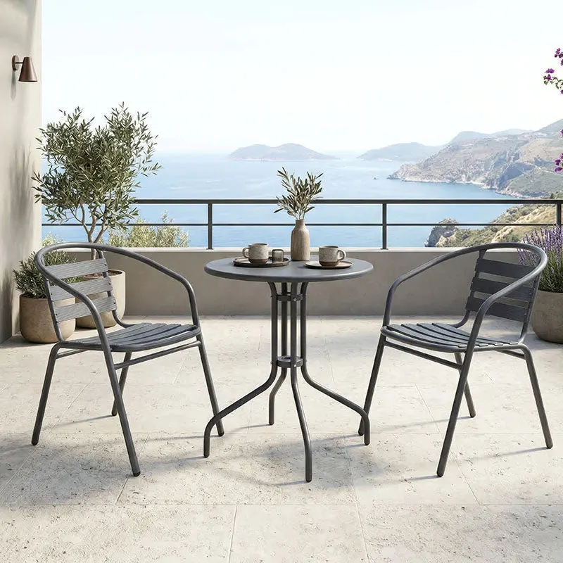 Set bistro exterior Vergo Tade, 3 piese, metal, Antracit, Ø60x70 cm - Antracit