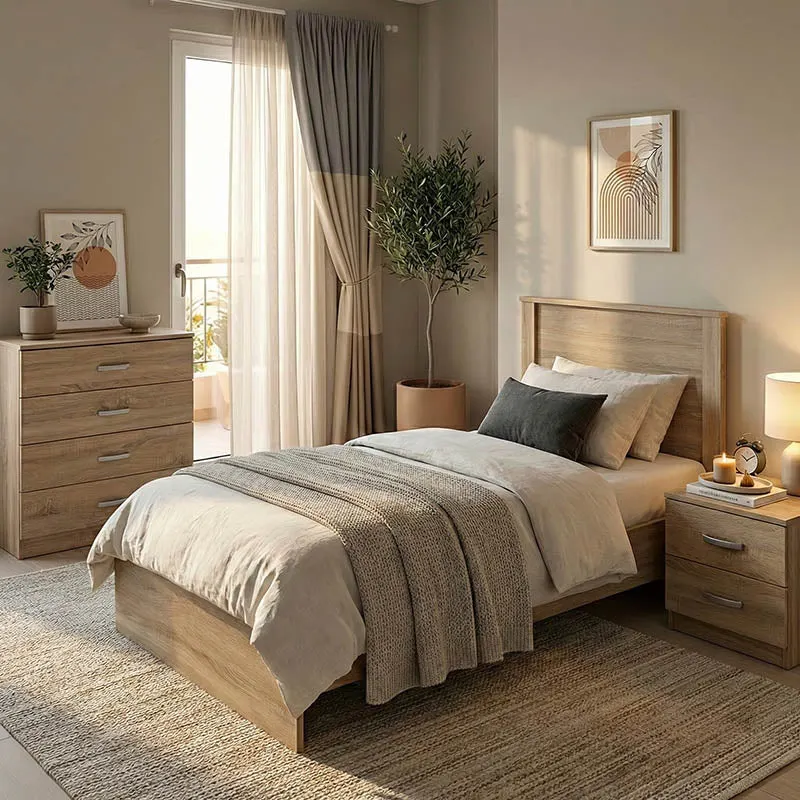 Set dormitor Athos Sonoma cu pat, lemn, compacte, 90x190 cm - Stejar