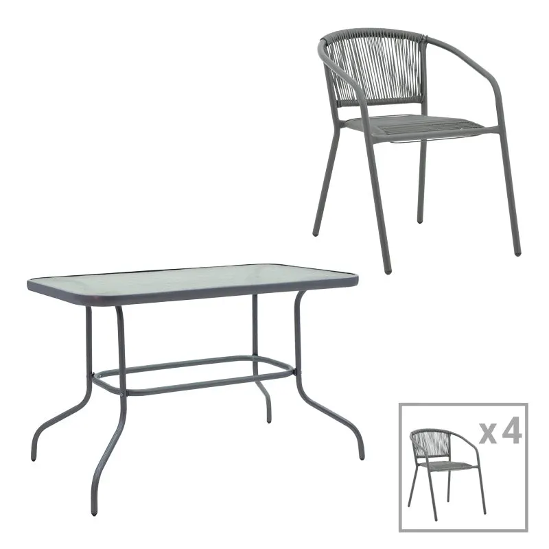 Set Mobilă de Luat Masa cu Funcție Modulară Valor-Lindaria, Metal și Sticlă, Gri, 110x60x70 cm - Gri
