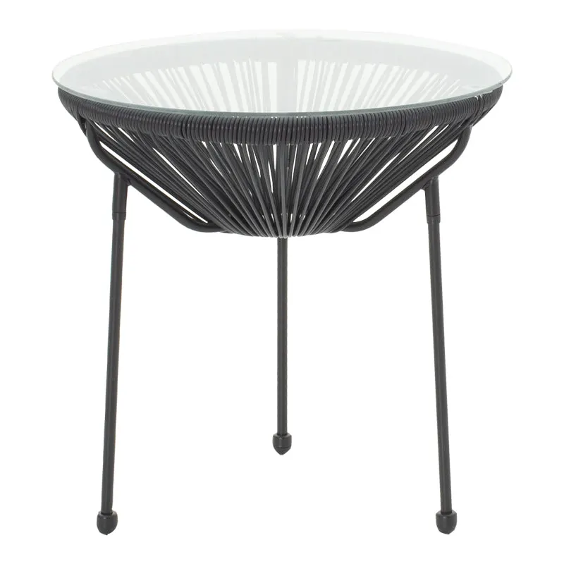 Masă Acapulco, Metal și Rattan, Alb - Negru, 50x52 cm - Negru