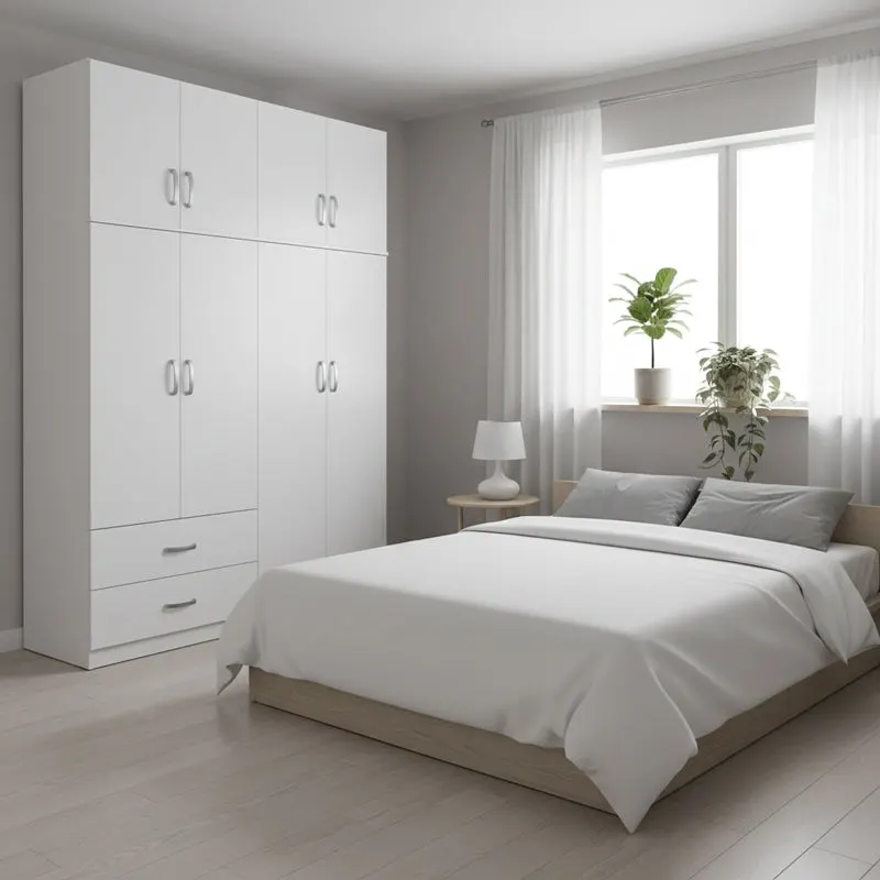 Dulap Athos cu 4 usi si loft, 160x42x240 cm - Alb