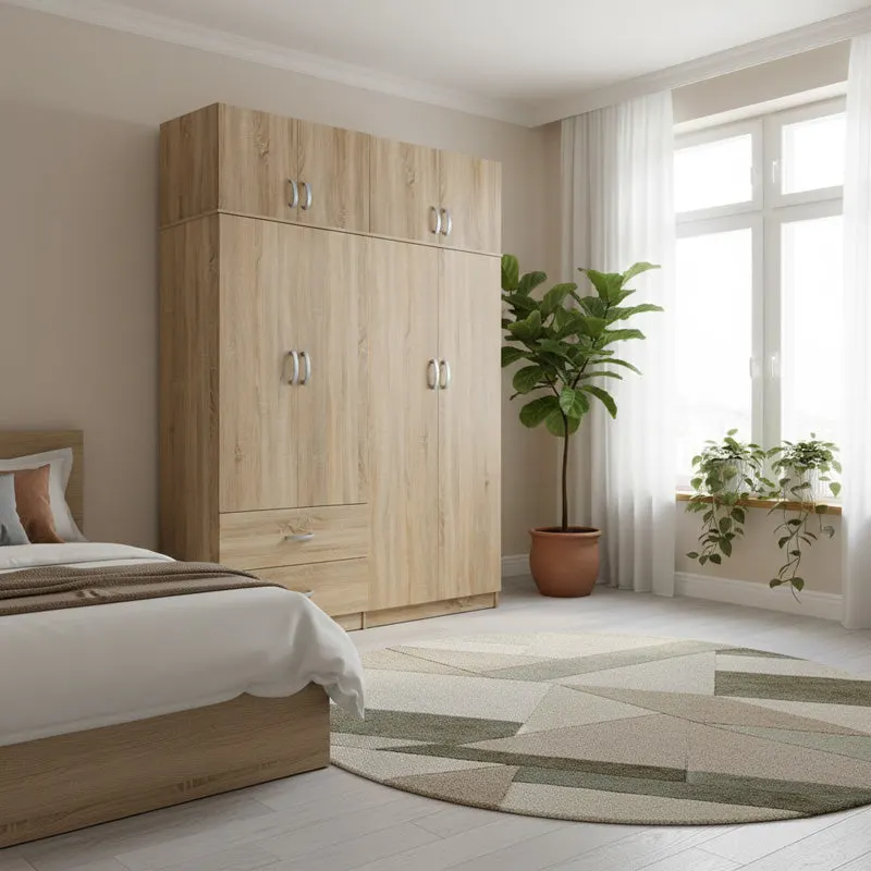 Dulap Athos cu 4 usi si loft, 160x42x240 cm - Stejar