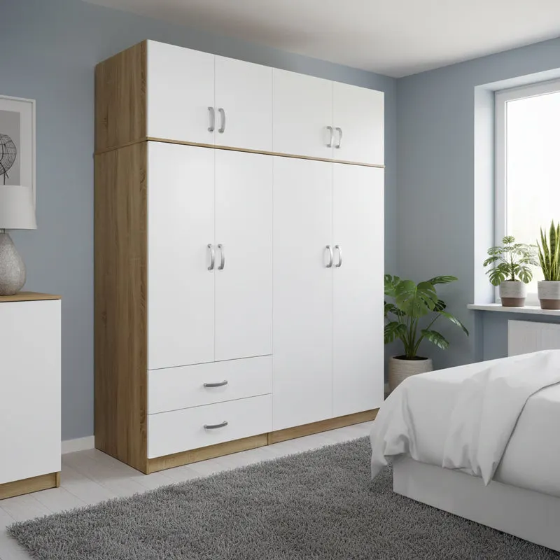 Dulap Athos cu 4 usi si loft, 160x42x240 cm - Sonoma-Alb