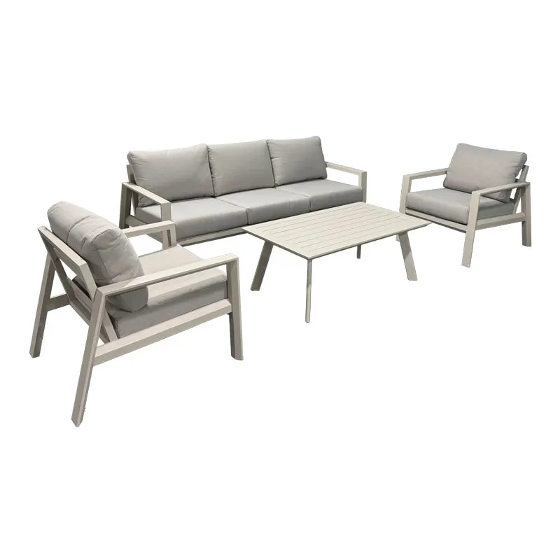 Set mobilier grădină Kallisto 4 piese, aluminiu, tapițerie, bej și gri, 201x89x74 cm - Bej