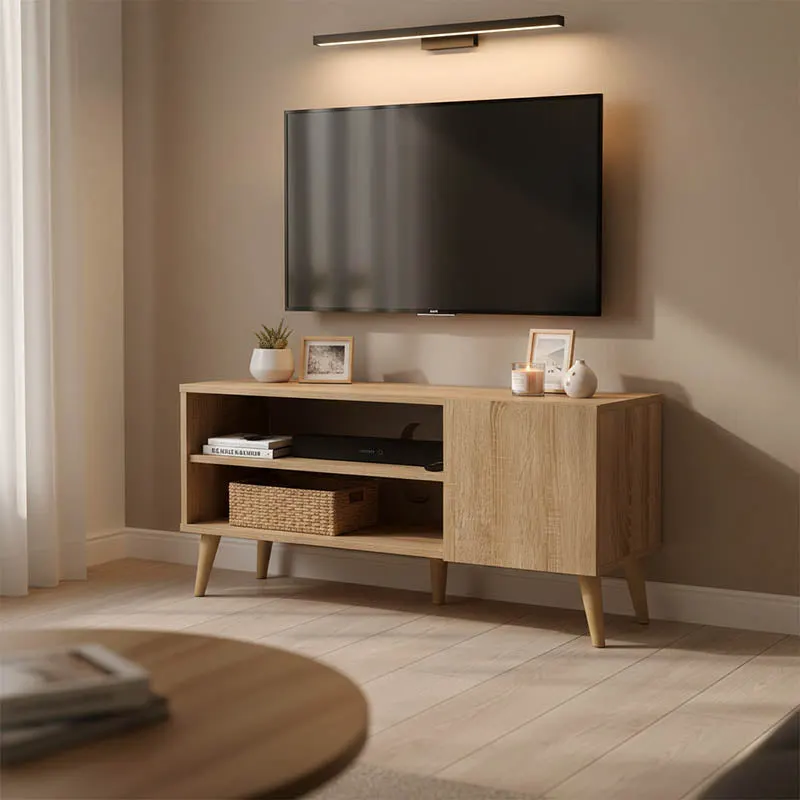 Comoda TV cu spatiu de depozitare Orianne, Lemn, Sonoma, 90x32x46 cm - Stejar