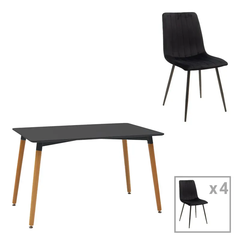 Set masa si scaune 5 piese Natali-Noor, Negru, 120x80x76 cm - Negru