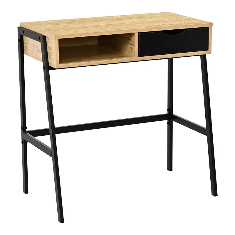 Birou Rezio cu raft si sertar, 75x45x76 cm - Stejar-Negru